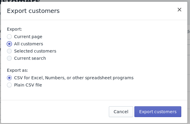 Export customers from Shopify