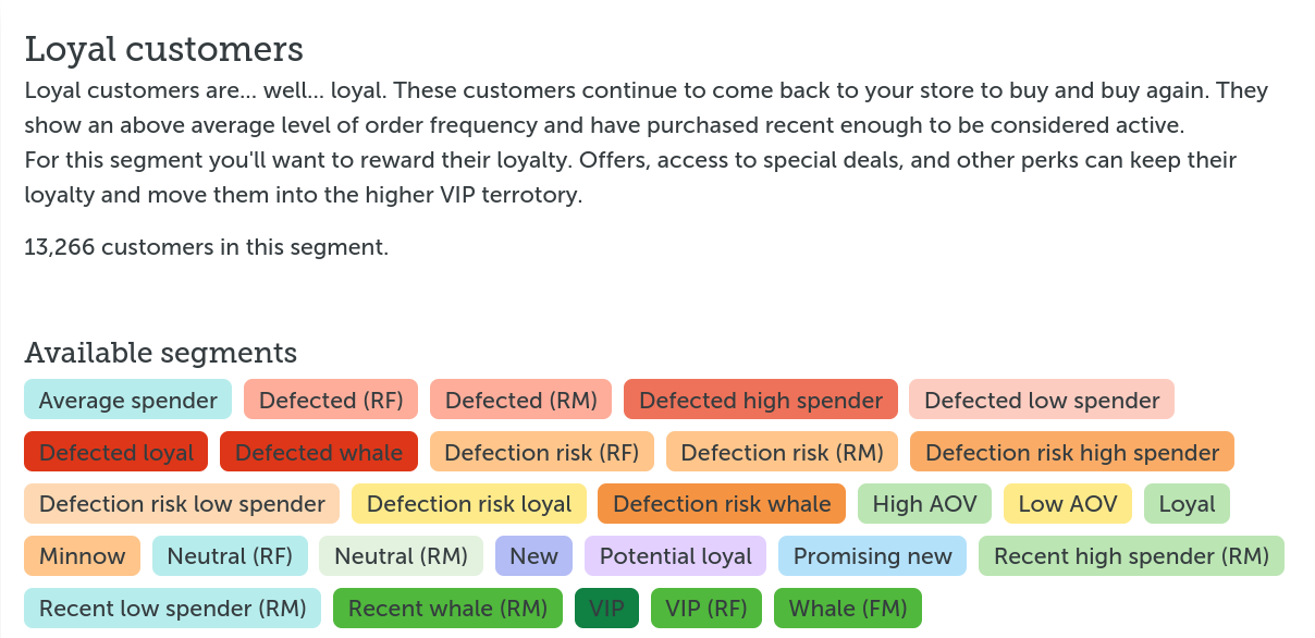 Loyal customers automatic segment with details and advice