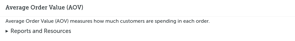 Example reports and resources for Average Order Value