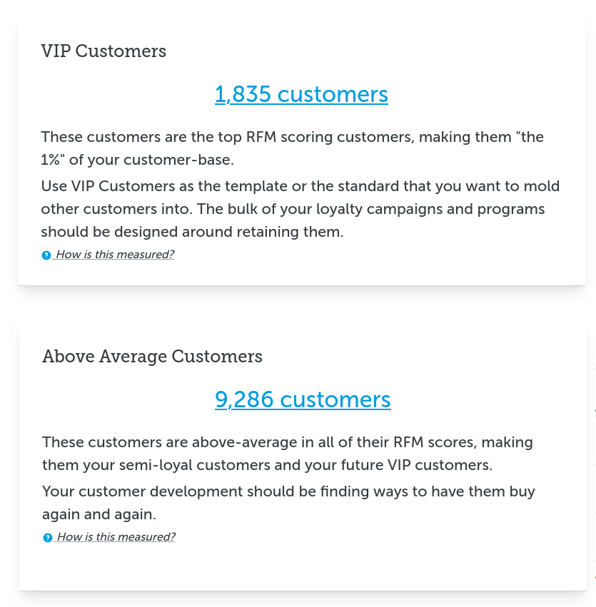 VIP Customer and Above Average Customer metrics