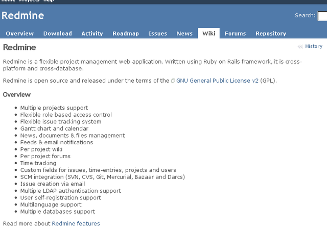 Redmine homepage