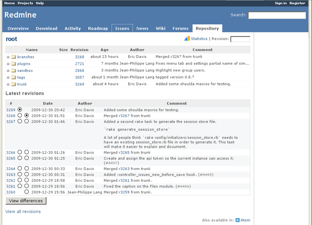 Redmine source code browser